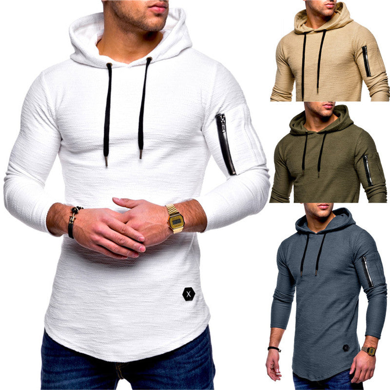  Men's arm zip hooded casual sweatshirt