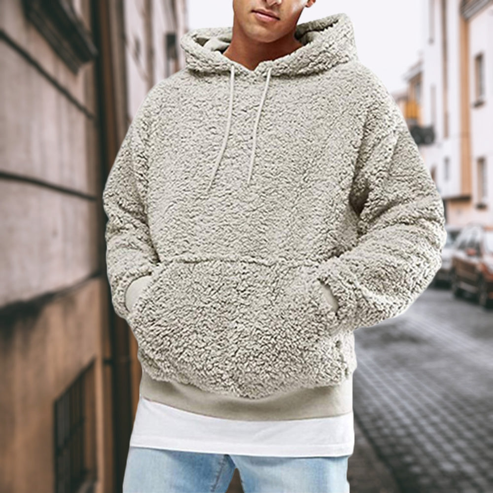  Men's Autumn and Winter Plush Hooded Sweater