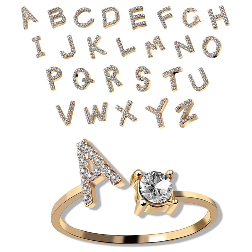  Adjustable Initial Letter Crystal Ring